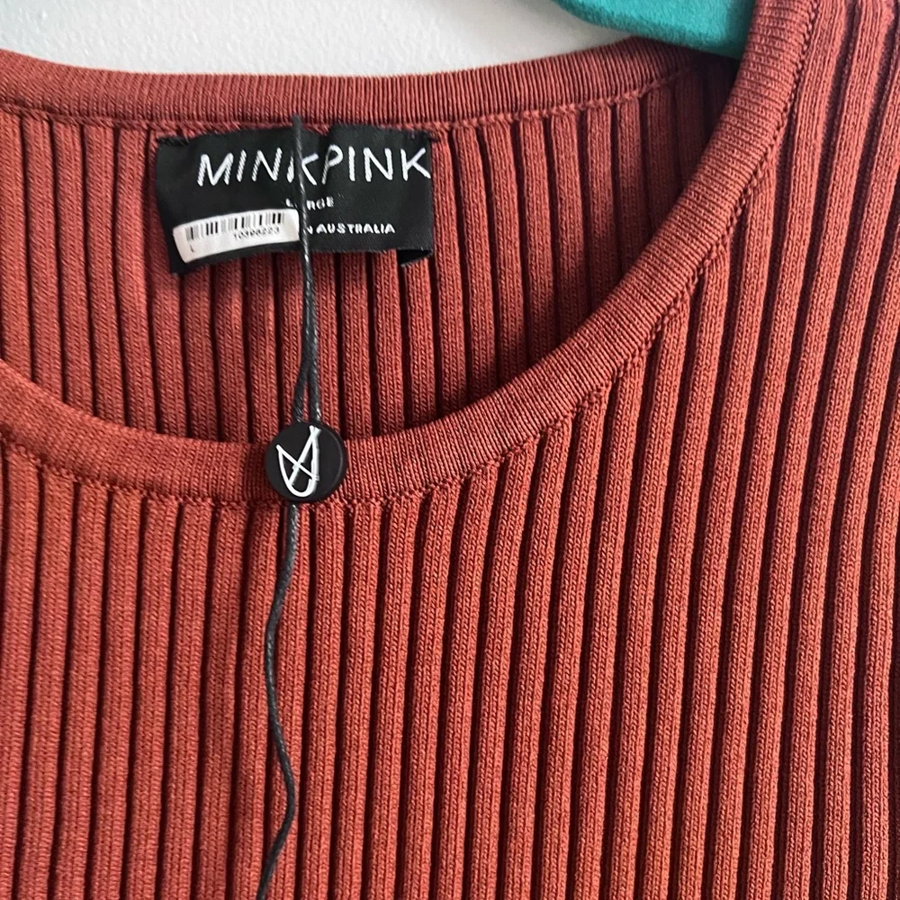 NWT | MINKPINK Alba Knit Midi V-neck Long Sleeve Bodycon Backlesss Dress, Size M - Picture 5 of 6